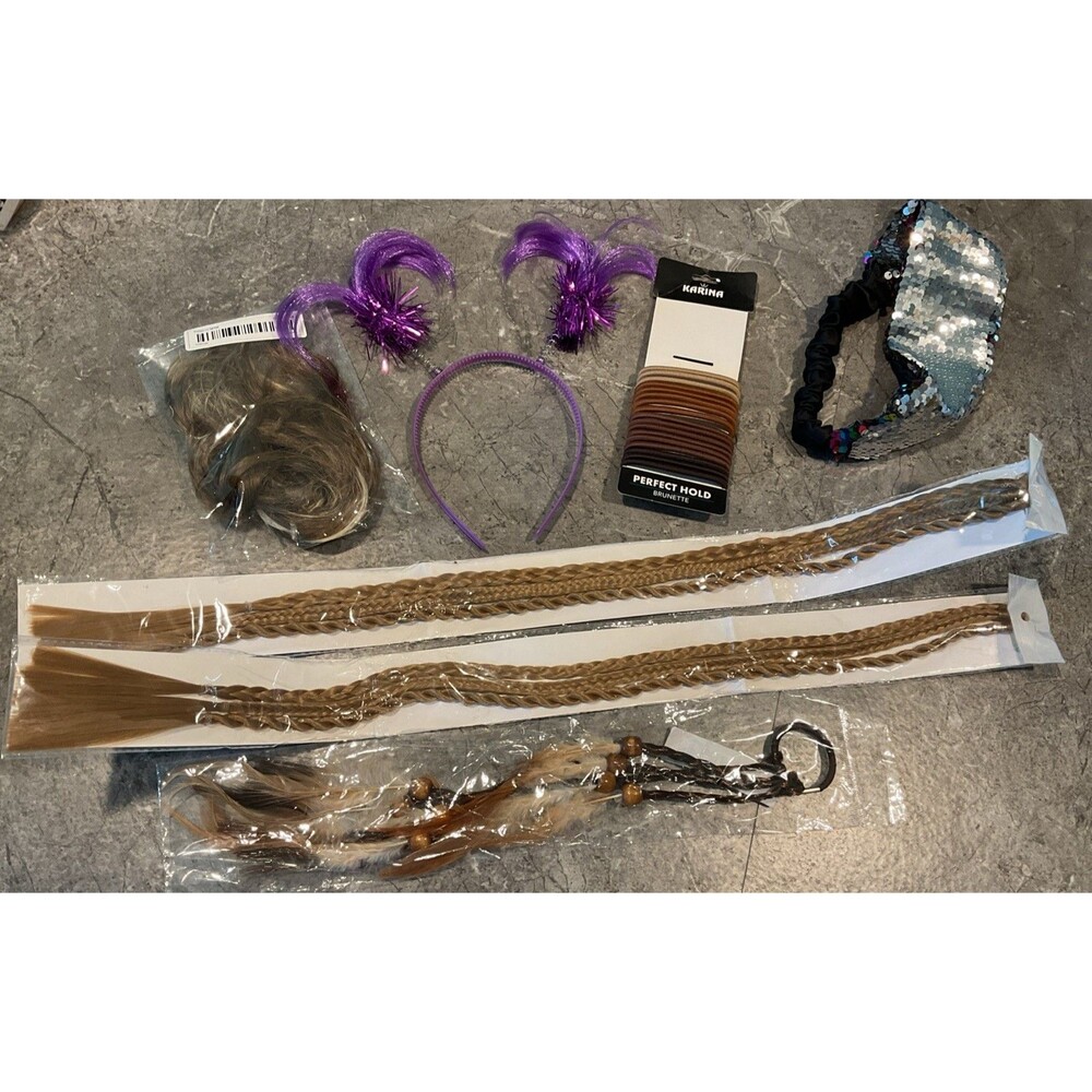 NIP & EUC Mixed Hair Accessories- Head Bands Hair Ties Faux Hair Bundle 7 Pieces